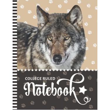 Imagem de College Ruled Notebook: Large 8.5x11 Composition Book / 100 Sheets (200 Pages) / Numbered Pages/Note Taking Gift For Back To School - Writing/Wolf Art Photo on Paw Print Pattern