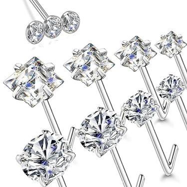 Imagem de Brincos de nariz banhados a ouro 14K 316L, 22 g/20 g/18 g, piercing de nariz em forma de L, parafuso ósseo, piercing de narina, 1,5 mm, 2 mm, 2,5 mm, 3 mm, 3,5 mm, 4,5 mm, zircônia cúbica, para mulheres, Aço inoxidável, Zircônia cúbica