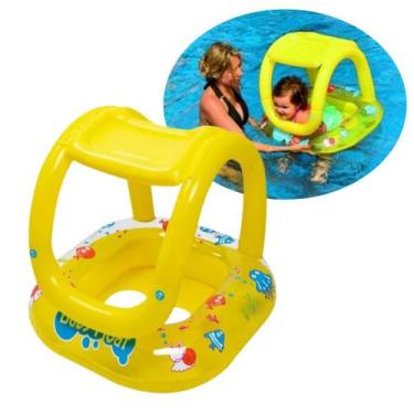 Imagem de Boia com guarda sol inflável infantil tipo fralda cobertura para sol -