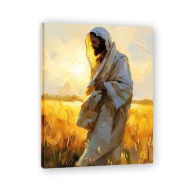 Imagem de Meditação na grama Jesus Wall Art Life Child Of God Poster Católico Cristão Senhor Pintura Religiosa Imagem da Bíblia para Sala de Estar Igreja Pinturas Modernas Arte Decorativa 40 x 30 cm