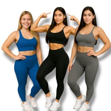 Imagem de Kit C/3 Calças Legging BÁSICAS COLORIDAS Leg Fitness Academia Corrida 