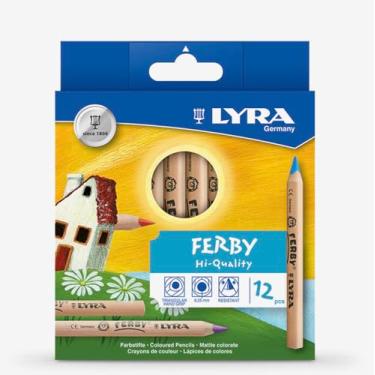 Imagem de Lyra Lápis de cor triangular gigante Ferby – Conjunto de 12 lápis de cor curtos com núcleo de 6,25 mm – Mini lápis de cor altamente pigmentados para artistas – Conjunto de lápis de cor duráveis para