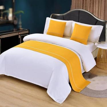 Imagem de Cachecol de corredor de cama de hotel, linha de algodão, toalha de cama moderna, para quarto, decoração de cama de cor sólida, proteção para cama de solteiro queen size - amarelo||2 fronhas 19,7 x