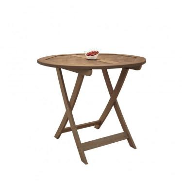 Imagem de Mesa Dobrável em Madeira Maciça Redonda 90cm Primavera Casa e Jardim Móveis Stain Castanho