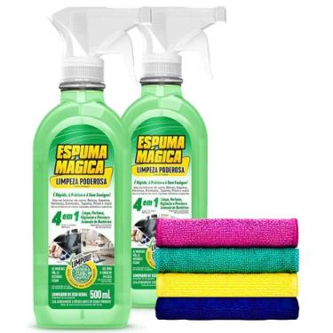 Imagem de Kit Espuma Magica Limpeza Poderosa Proauto 2uni +Pano Microfibra