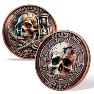 Imagem de AtSKnSK Moeda Memento Mori Moeda Momento Mori Crânio Moeda Presentes Memento Mori Calendário Living Memento Mori Amor Fati Coin (Esqueleto de Disco de Tempo)