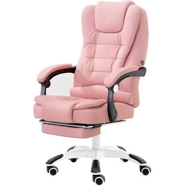 Imagem de Cadeira De Mesa De Estofamento De Couro Pu Reclinável Executiva Com Assento Grande Com Encosto Alto E Função De Inclinação Com Apoio De Pernas Estendido E Capacidade De Rolam, Pink