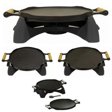 Imagem de Rechaud Redondo de Ferro Fundido com Chapa Dupla Face e Alça de Madeir