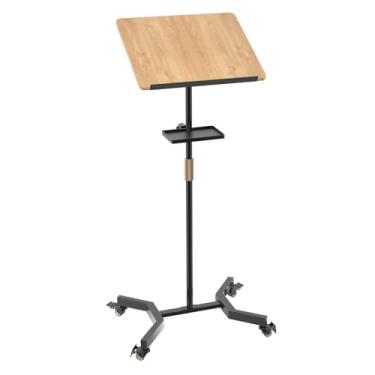 Imagem de Suporte de pódio para palestras com plataforma de armazenamento, design móvel estável com altura ajustável, mesa multiuso para discursos, palestras, igreja, leitura ou mesa de laptop