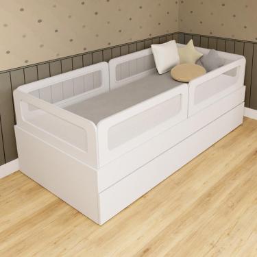 Imagem de Bicama Solteiro Mdf Branco com 04 Grades e Cabeceira Telinha Anatômica Mobilistore