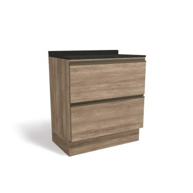 Imagem de Gabinete de Cozinha Modulado Balcão Maxxi G755 2 Gavetas c/Tampo 80cm Nogal/Preto Brilho - Kappesberg