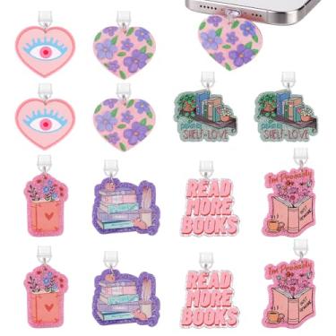 Imagem de PH PandaHall 14 pingentes de 7 estilos para Kindle, pingentes de plugue de poeira de leitura de livros compatíveis com Kindle e portas de carregamento de telefone tipo C, plugues de poeira de telefone