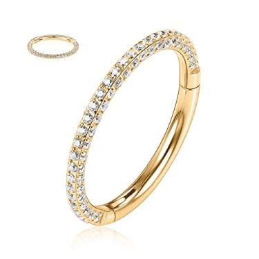 Imagem de FUNLMO Anel de concha do nariz 16G aço cirúrgico Helix Conch Tragus Brincos Cruz Coração Design Segmento Dobradiça Anel para Mulheres Homens, Metal, outro