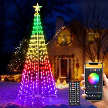 Imagem de Árvore artificial de 460 LEDs iluminada, árvore de Natal RGB inteligente de 2,5 m, com sincronização de música, controle remoto, temporizador regulável, árvore de Natal à prova d'água para uso ao ar