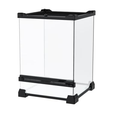 Imagem de Terrário para répteis mini, 20 x 20 x 30 cm, tanque de vidro de abertura frontal com tampa e trava de malha, caixa de vidro de 360° para pequenos répteis, sapos, tarântulas, aranhas saltadoras e