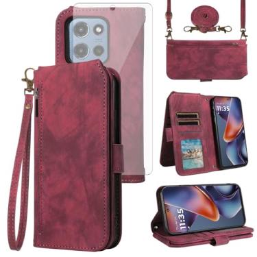 Imagem de Asuwish Capa para celular Motorola Moto G 5G 2025 carteira com protetor de tela de vidro temperado alça transversal alça flip zíper suporte para cartão de crédito suporte móvel G5G 5 G G5 mulheres