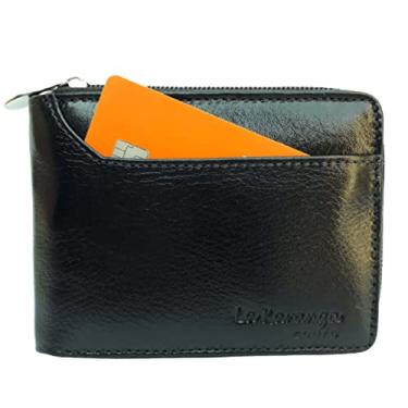 Imagem de Carteira de couro com ziper masculina porta notas Rg cnh moedas presente