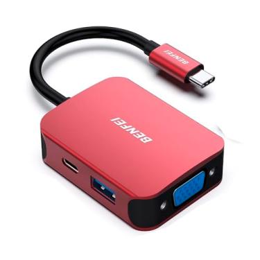 Imagem de hub USB-C 4 em 1, adaptador tipo-C para HDMI 4K, VGA, USB 3.0 e USB-C PD, plug & play para notebook e MacBook, compatível com Windows/macOS/ChromeOS, vermelho