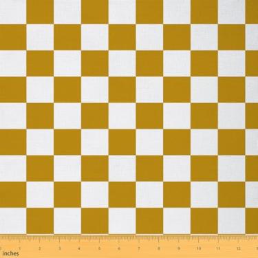 Imagem de Tecido xadrez adolescentes mulheres homens amarelo branco decoração xadrez tecido estofado para cadeiras sofá sofá bonito grade retrô geométrica vintage para projetos de casa DIY, poliéster