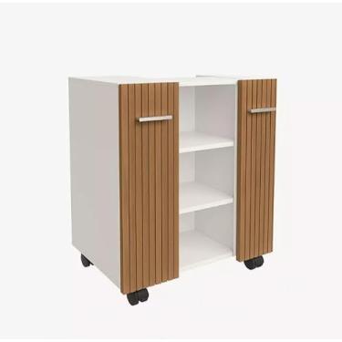 Imagem de Gabinete Elegante para Banheiro: A Solução Perfeita para Lavatórios de Coluna (BRANCO/RIPADO)