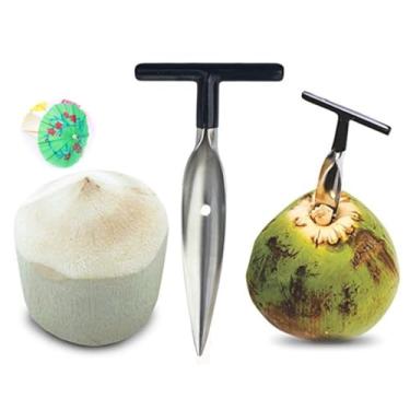 Imagem de Coconut Punch 2 peças em forma de T relaxado de aço inoxidável abridor de garrafas de coco coco prateado conveniente (1 peça)