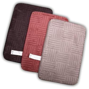 Imagem de Tapete Macio Kit 3 Geométrico Retangular Decoração Antiderrapante Quarto Sala Banheiro Poliéster 40x60 Confortável.