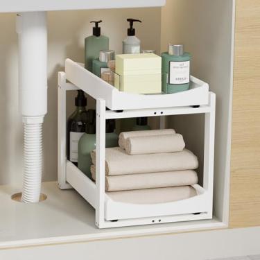 Imagem de Organizador e armazenamento sob a pia de bambu, 1 pacote de organização de armário removível, prateleira de armazenamento vertical deslizante de 2 níveis, prateleiras organizadoras multiuso para