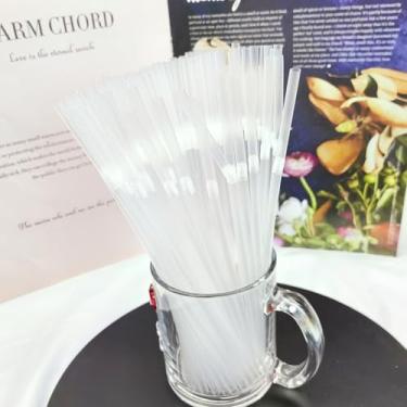 Imagem de 100 Pçs Canudos de Beber Plásticos em Massa Descartáveis para Suco Smoothies com Embalagem de Cartão Azul - Transparente