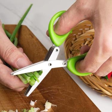 Imagem de Tesoura de cozinha de aço inoxidável de 5 camadas para cabos de corte de cebola, ervas e vegetais eficientes (verde)