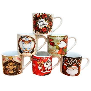 Imagem de Kit Jogo 6 Canecas Natal 100ml - Porcelana - Antilope Decor Porcelanas