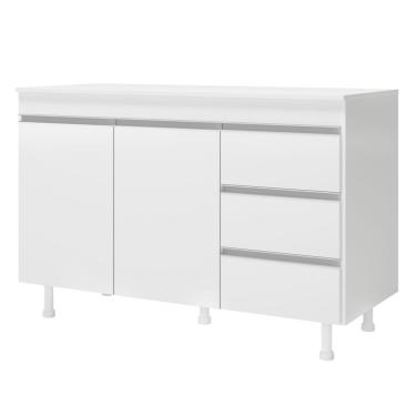Imagem de Balcão Gabinete Lux Para Pia De 120cm 100% Mdf Com Tampo 02 Portas E 03 Gavetas Branco - Desk Design