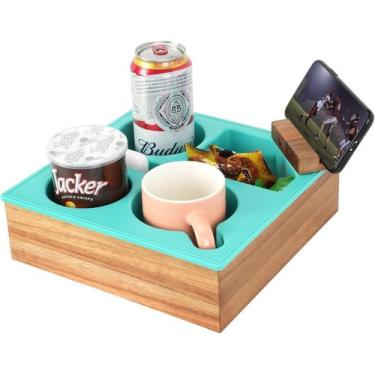 Imagem de Bandeja Hitseon Couch Caddy 25x25x8cm, silicone, madeira, verde