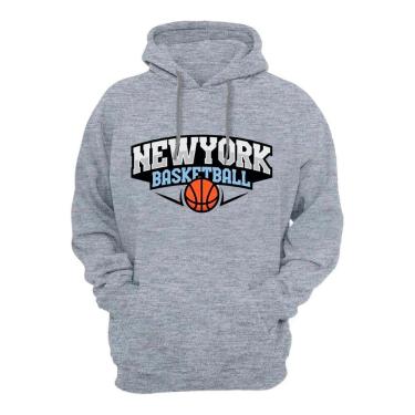 Imagem de Blusa Moletom Canguru Com Capuz Ajustavel Estampa New York Basketball Estiloso Academia Dia a Dia