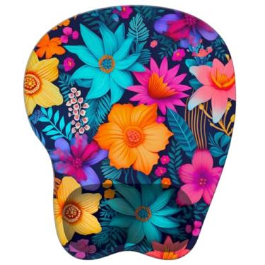 Imagem de Tapete de mouse com suporte de pulso antiderrapante de borracha para descanso de pulso mousepad 23 x 20 cm pequeno tapete de mouse para trabalho e jogos (flores vibrantes)