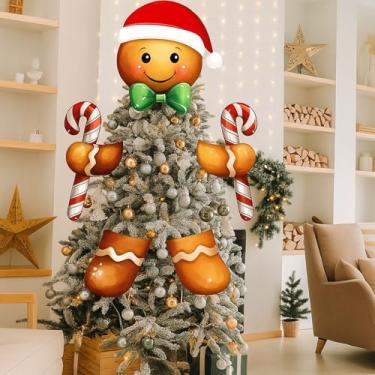 Imagem de Watersay Topo de árvore de Natal masculino de gengibre, cabeça e pernas, festa de Natal, chapéu de Papai Noel, doces de hortelã-pimenta, enfeites de árvore decorativos, decoração de Natal, decoração