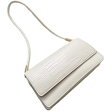 Imagem de Bolsas femininas de couro modernas com padrão de pele de cobra bolsa de ombro leve clutch bolsa axila, Branco
