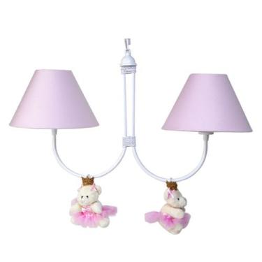 Imagem de Lustre 2L Simples Com 2 Ursinhas Princesas Rosa Quarto Bebê - Potinho 