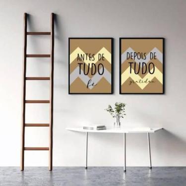 Imagem de Kit 02 Quadros Decorativos Fé E Gratidão Chevron Azul - Quadros On-Lin