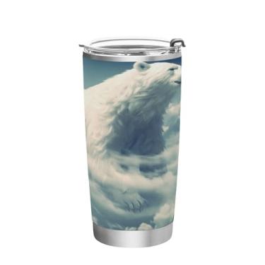 Imagem de Blueangle Copo de 590 ml com tampa e canudo, copo de café com água isolada a vácuo de aço inoxidável, caneca de viagem com pintura de ursos polares, copo térmico para bebidas quentes e frias (365)