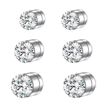 Imagem de Brincos magnéticos de aço inoxidável para brincos de pressão unissex sem piercing com ímã CZ brincos de diamante para mulheres e homens, 4mm/5mm/6mm, Aço inoxidável Zircônia cúbica, Zircônia cúbica