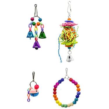 Imagem de 10PCS Brinquedos de Mordida Balanço para Pássaros com Rede Saco e Campainha Poleiros Pendurados Papagaios Loriquetas - Educacionais Alívio Estresse Diversão na Gaiola