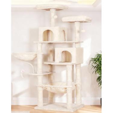 Imagem de Heybly Árvore para gatos, condomínio de torre para gatos de 178 cm de altura com brinquedo para gatos grandes internos, móveis de casa de gatos com poleiro de pelúcia acolchoado, rede aconchegante e
