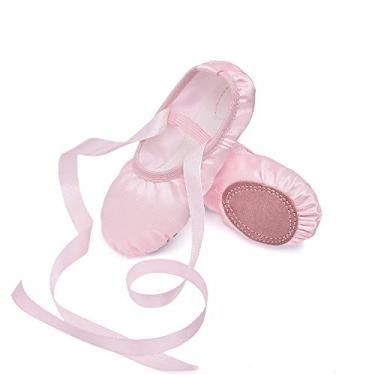 Imagem de Stelle Sapatilhas de balé para meninas de cetim/fitas sapatilhas de balé (bebês/crianças pequenas/grandes), rosa, 13 Little Kid