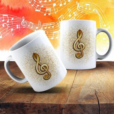 Imagem de Caneca De Porcelana 325ml Com Estampa De Instrumentos Musicais Cifra