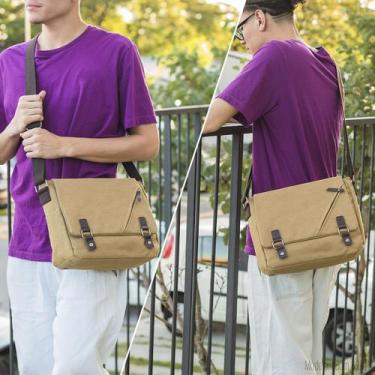Imagem de Bolsa Pasta de Lona Retro Mensageiro Masculino Ombro Transversal Escol