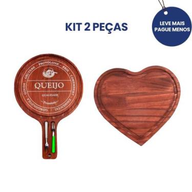 Imagem de OFERTA KIT 2 Tábuas de Madeira, Prremium e Coração para Frios, Petisco