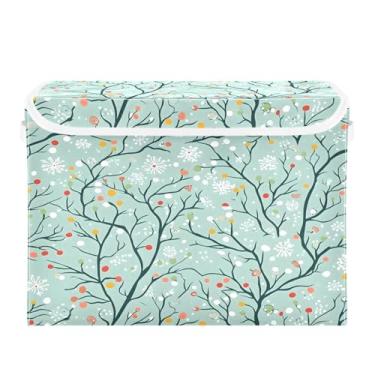 Imagem de Wassud Cestas de armazenamento de Natal com tampas, caixotes dobráveis de tecido empilhável, cestas de linho, recipiente organizador de armário 42 x 32 x 30 cm