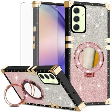 Imagem de Asuwish Capa de celular para Samsung Galaxy A55 5G capa magnética com protetor de tela de vidro temperado e espelho brilhante brilhante anel resistente à prova de choque suporte rígido A 55 55A A555G