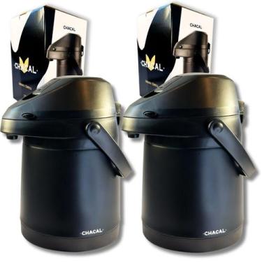 Imagem de KIT 2 Garrafa Térmica 2,5 Litros Preta Aço Inox Parede Dupla Giratória