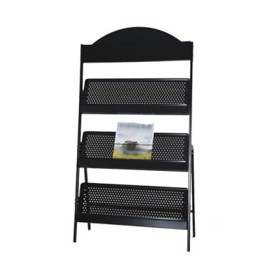 Imagem de Porta-revistas A4 preto - Suporte de exibição de folheto de metal com orifícios de ventilação, suporte de chão para revistas, livros, jornais e folhetos, perfeito para uso em casa e escritório